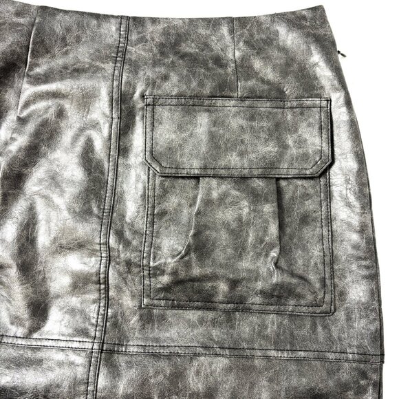 ASOS DESIGN Faux Leather Utility Midi Skirt Washed Black Size 6 - Picture 5 of 14